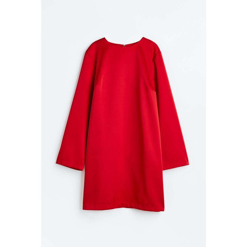 H&M Mini Dress satin cocktail flared sleeve Red Size XL